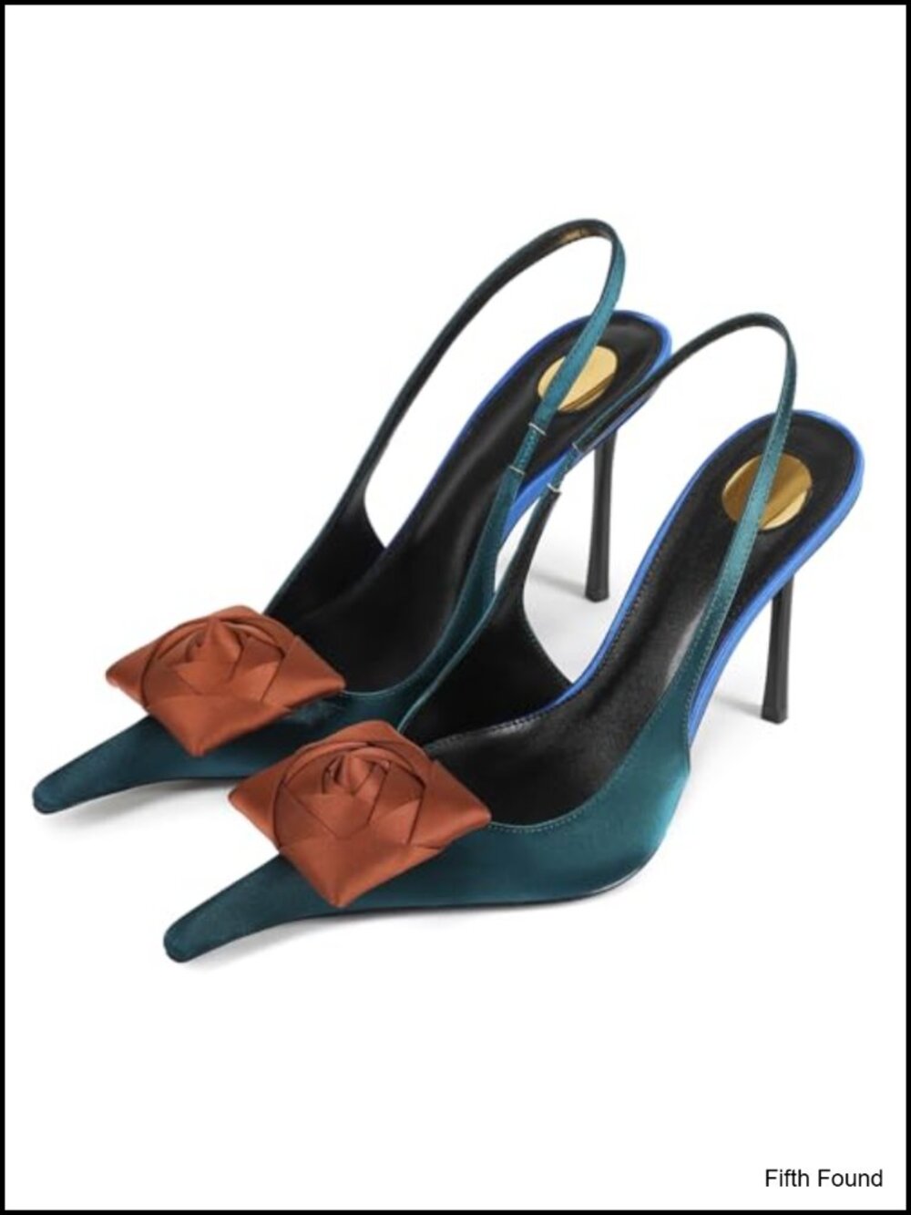 Women's Closed Pointed Toe Stiletto High Heel Slingback Pumps with Flower Detail